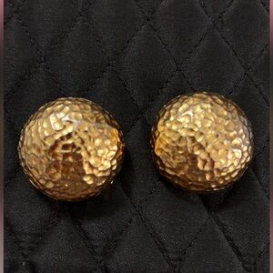 DIOR Signed Hammered 14k gold plated DOME clip back EARRINGS